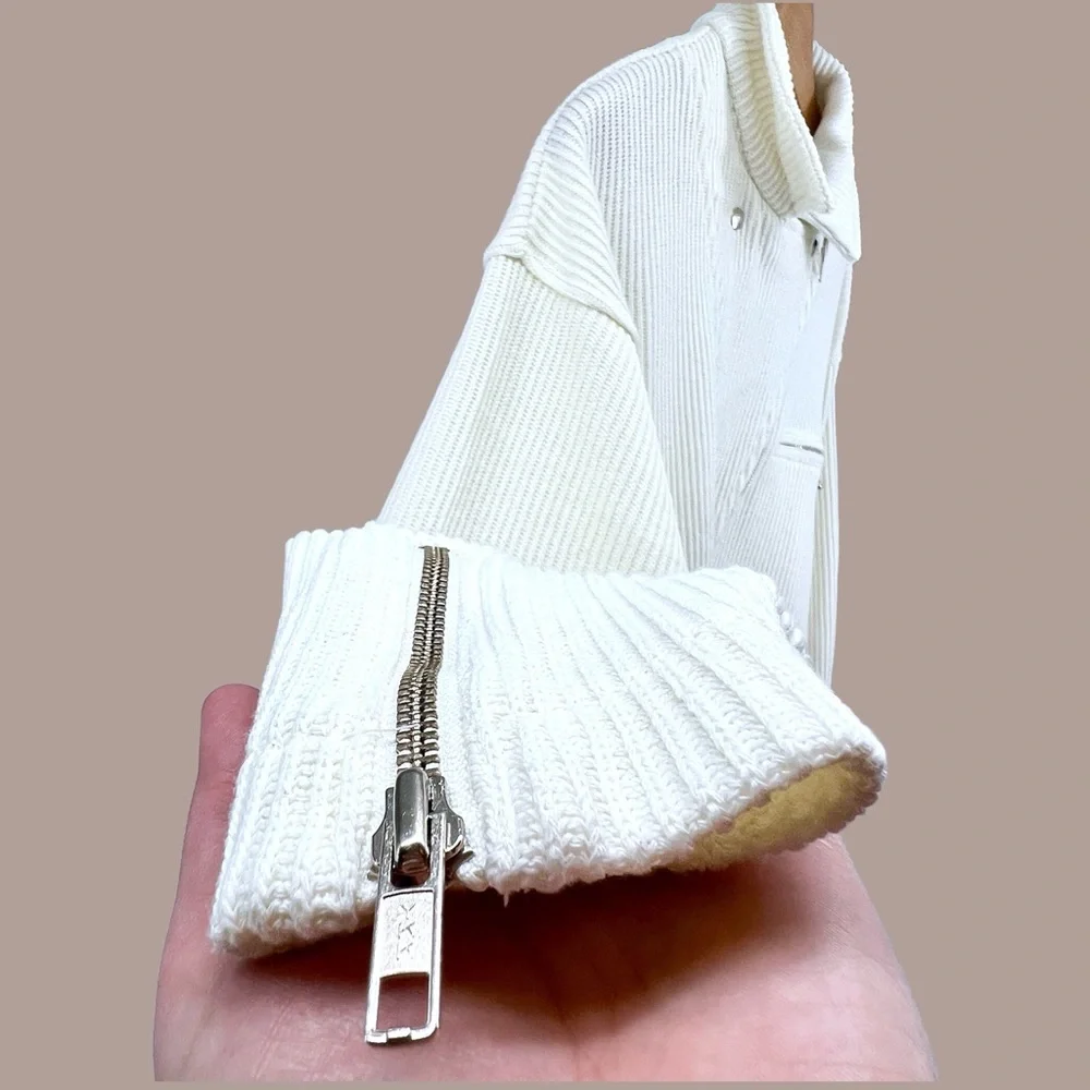 Vintage Together Ribbed Sweater Large Knit White Asymmetrical Zip Collared Moto - Picture 4 of 16